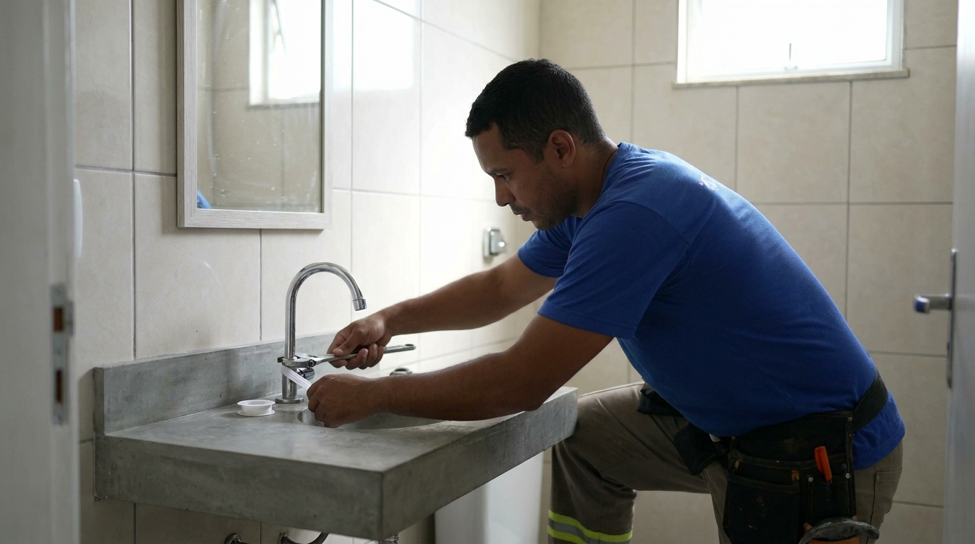 Encanador instalando torneira em Jaraguá do Sul‑SC